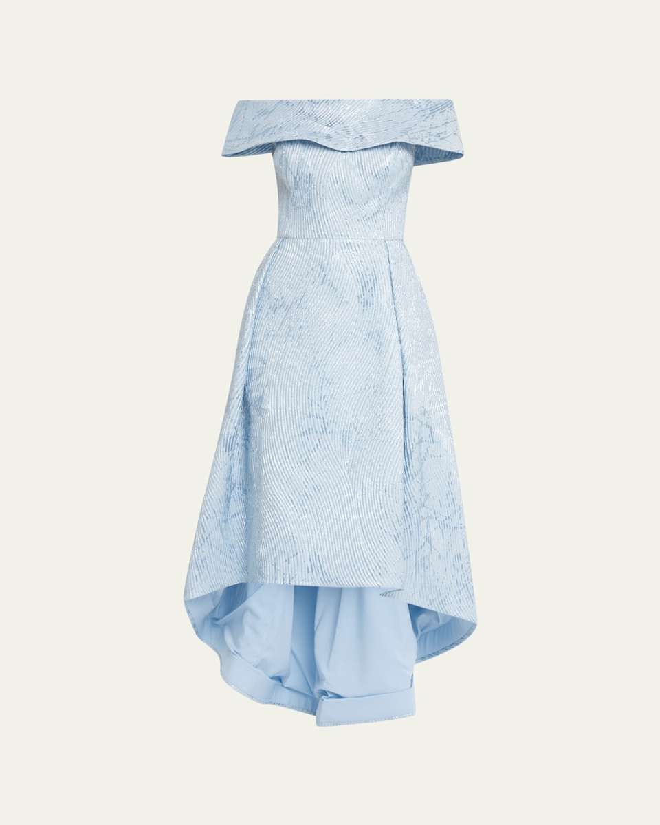 Off-Shoulder High-Low Jacquard Maxi Dress